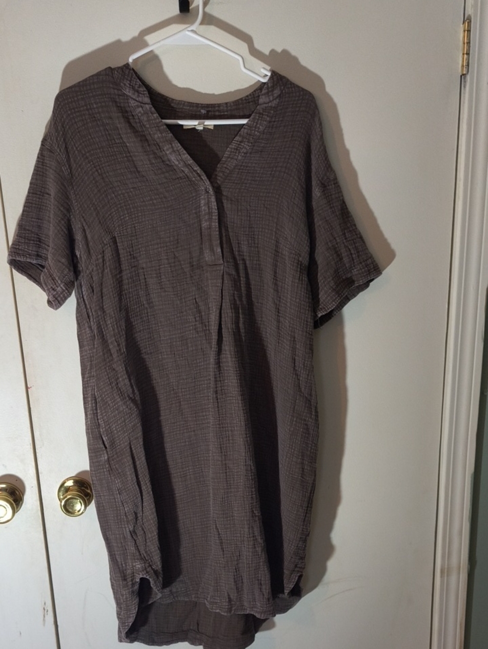 easel Taupe Textured Midi Dress with Split V-Neck